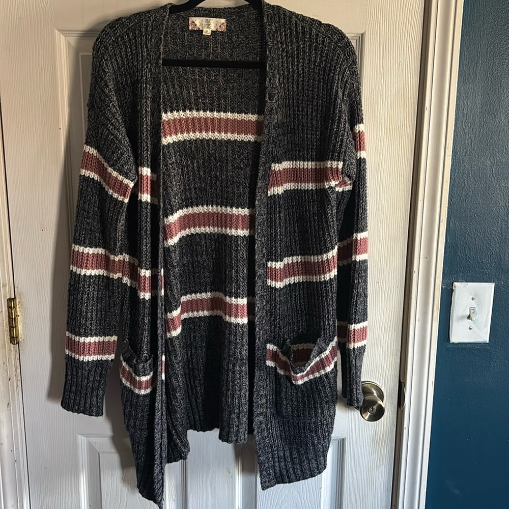 Striped open cardigan